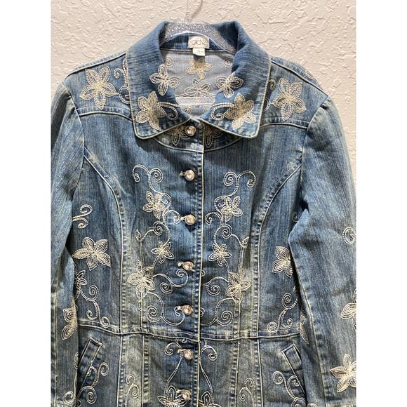 Cache Woman Long Jean Jacket dress Vitg Blue Denim Light Wash 90s Y2K L - Picture 2 of 11